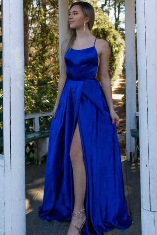 2024 Royal Blue Long Prom Dress with Slit, cheap long prom dress CD20558