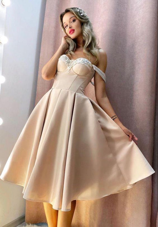 Vintage Tea Length Bridesmaid Dresses Sweetheart Corset Prom Dress CD20602