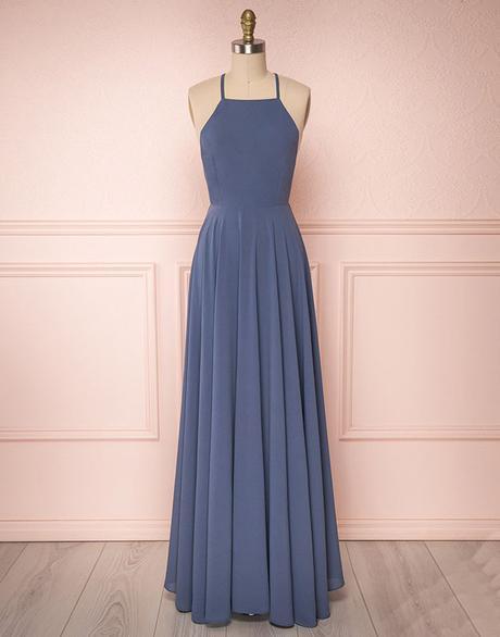 Simple backless chiffon long prom dress, chiffon evening dress, blue bridesmaid dress CD2114