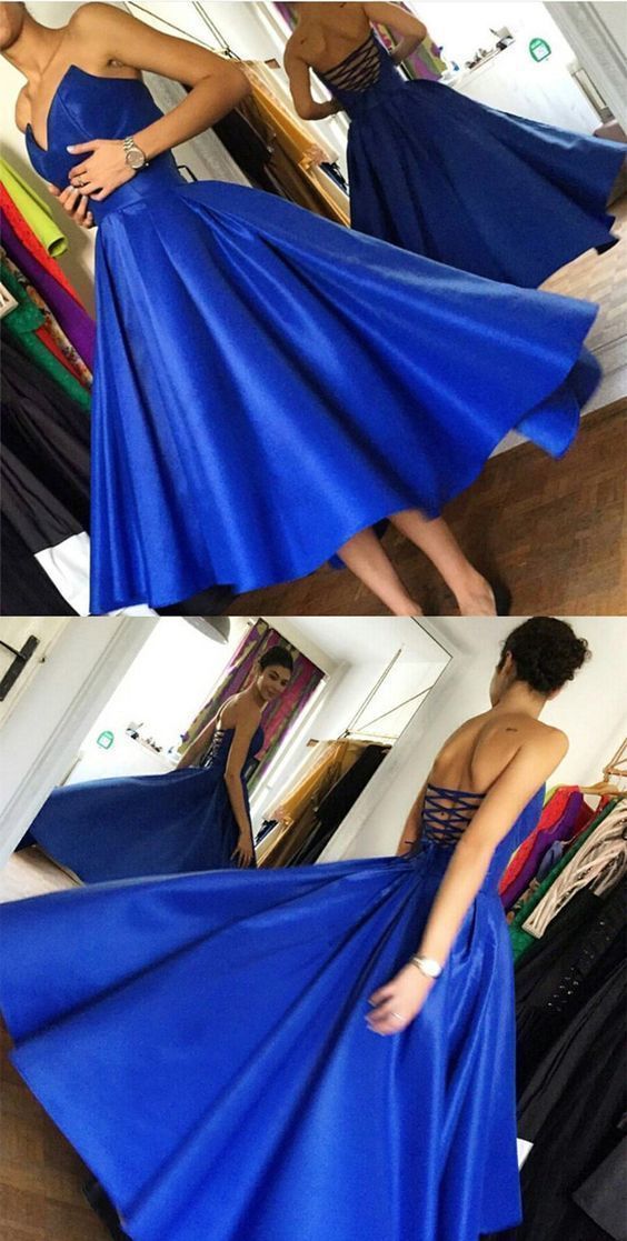 royal blue prom dress, knee-length prom dress, royal blue cocktail dress CD21183