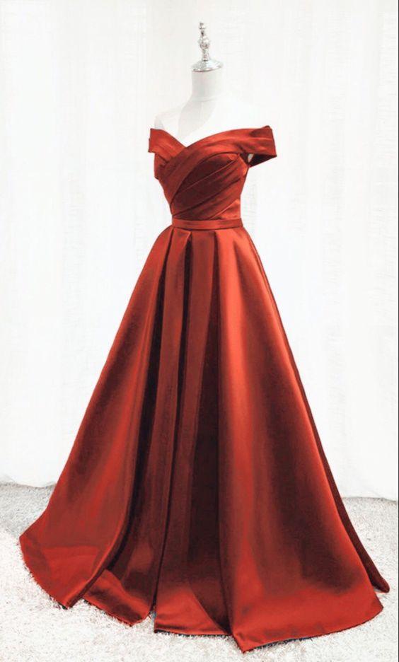 Simple burnt orange satin bridesmaid dresses off the shoulder for Fall wedding party CD21306