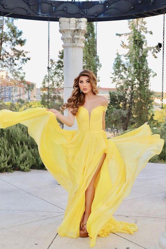 Yellow chiffon long prom dress yellow chiffon evening dress CD21382