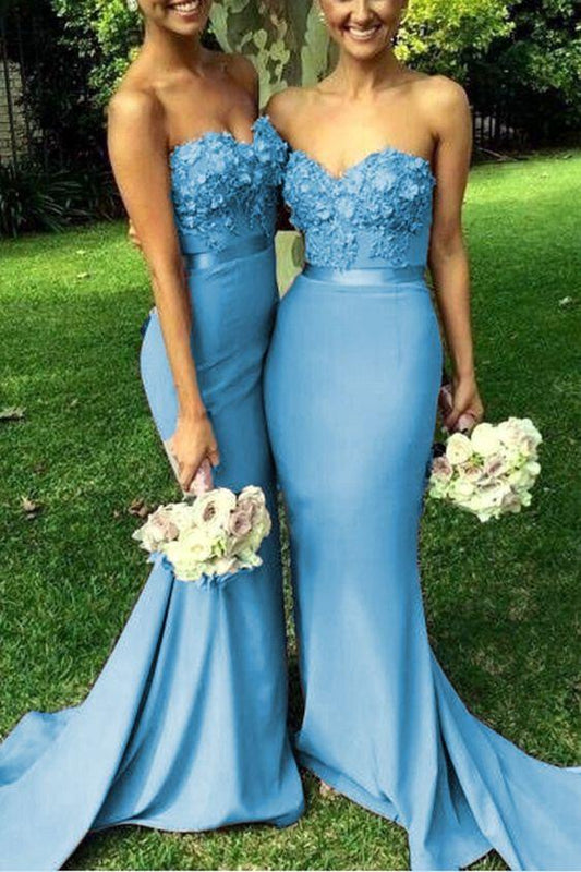 Smoky Blue Mermaid Bridesmaid Dresses 3D Lace Embroidery Sweetheart Formal prom Gown CD21551