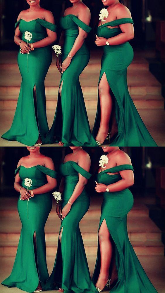 Emerald Green Mermaid Satin Bridesmaid Dress Prom Dresses CD21745