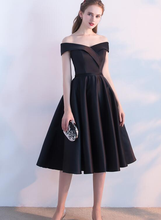 Simple Black Satin Short Sweetheart Party Dress, Black Homecoming Bridesmaid Dress CD21795