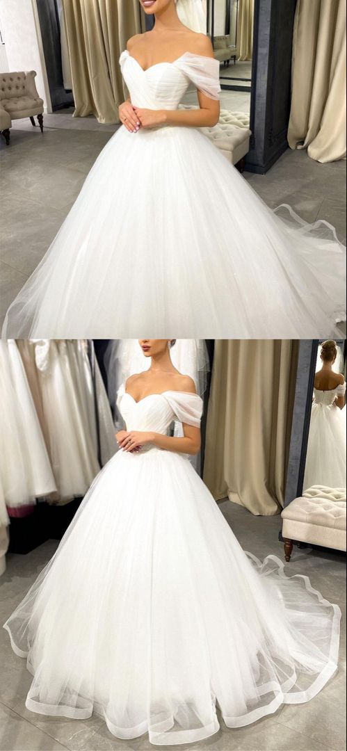 Simple princess wedding dresses tulle off the shoulder ball gown prom dress for women CD22024