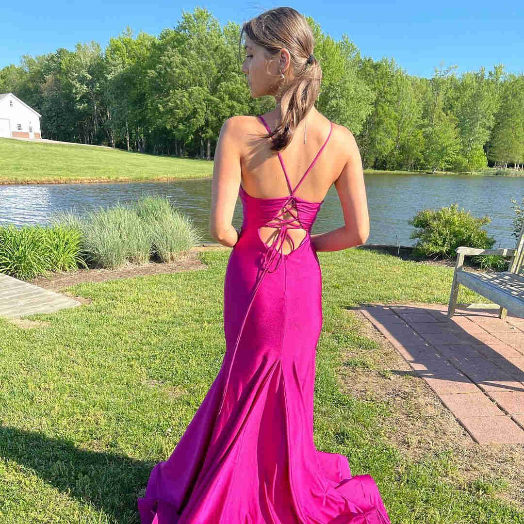 Elegant Hot Pink Mermaid Long Prom Dress CD22339