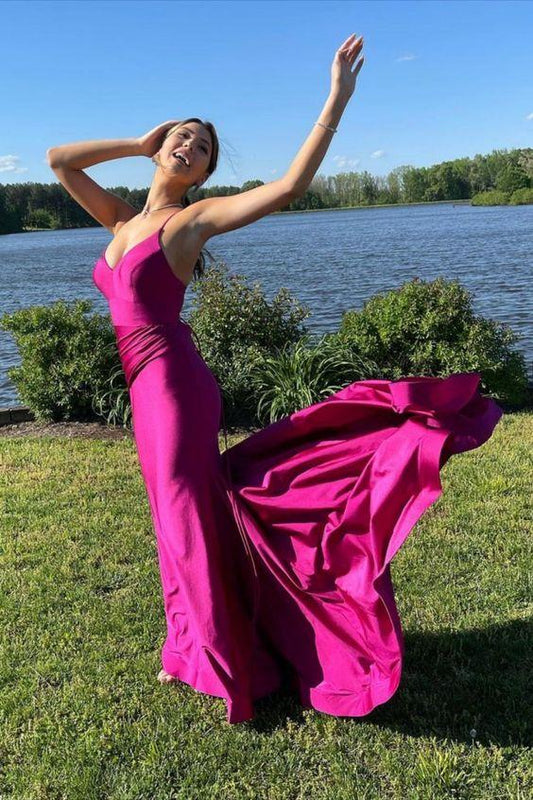 Elegant Hot Pink Mermaid Long Prom Dress CD22339