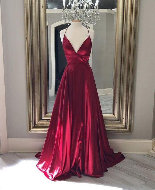 Spaghetti Straps Evening Gowns Dark Red Long Prom Dresses CD22491