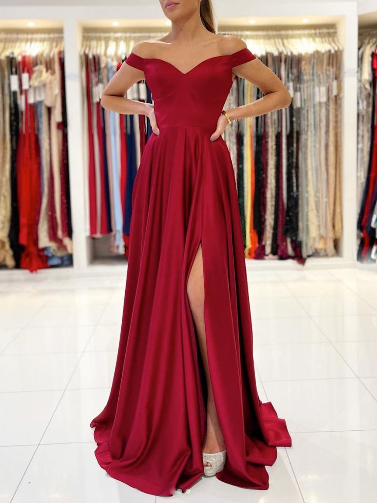 SIMPLE SWEETHEART SATIN LONG PROM DRESS BURGUNDY BRIDESMAID DRESS CD22577