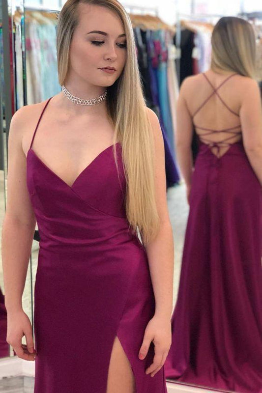 Straps Plum Purple Long Formal Dress with Lace Up Back Prom Dresses CD22645