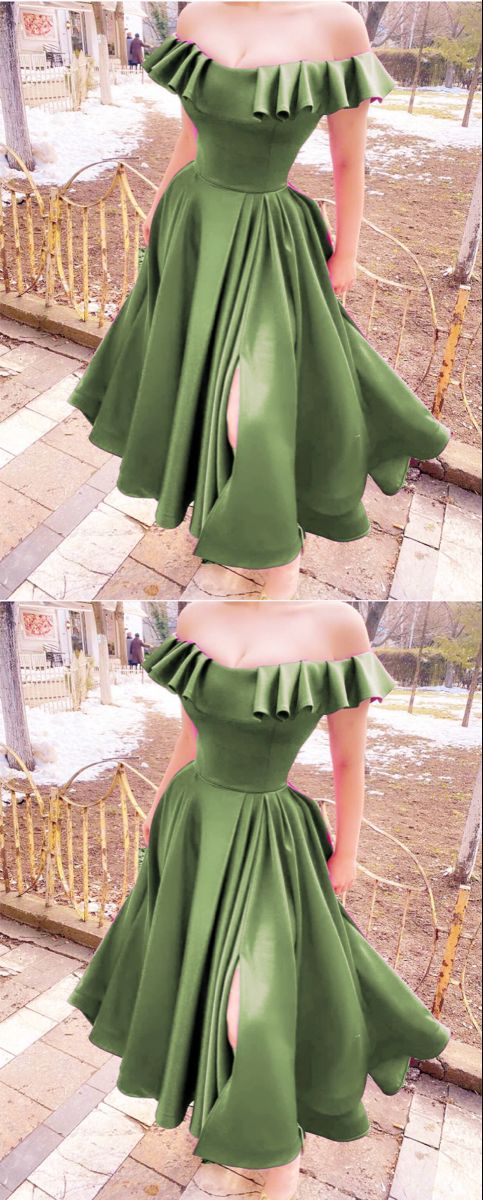 Tea length bridesmaid dresses sage green prom dress For Women CD22703