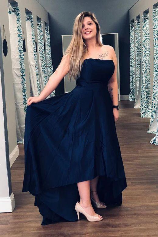 Strapless High Low Dark Navy Long Prom Dress CD22782