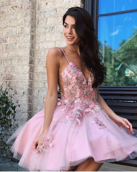 Sexy Appliques V-Neck A-Line Homecoming Dresses CD22825