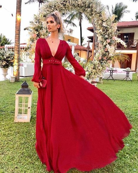 V Neck Long Sleeves Prom Dresses CD22891