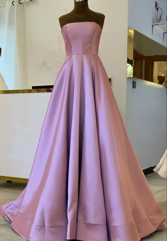 A-line strapless satin prom dresses mauve pink formal gown floor length CD23019