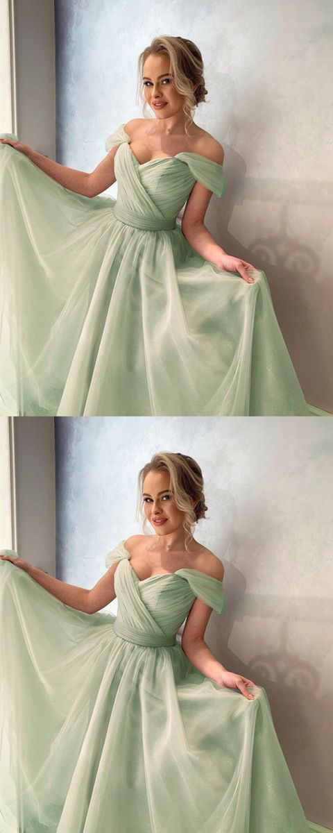 Sage green tulle bridesmaid dresses Long Prom Dress CD23561