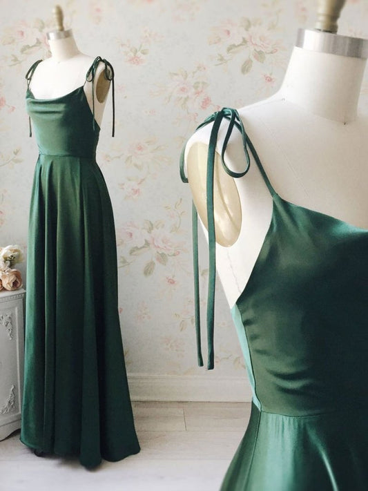 SIMPLE GREEN SATIN LONG PROM DRESS, GREEN BRIDESMAID DRESS CD24308