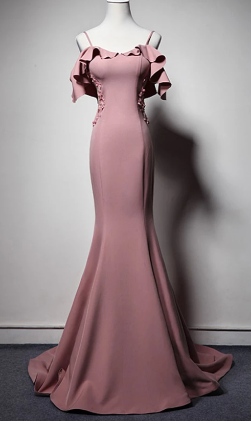 SIMPLE PINK MERMAID LONG PROM DRESS, PINK MERMAID BRIDESMAID DRESS CD2505