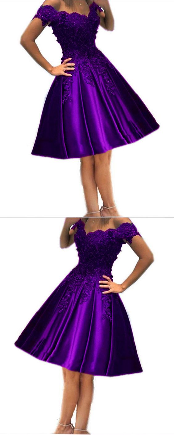 Elegant Purple Lace Appliques Beaded Homecoming Dresses Short CD2722