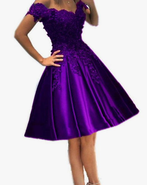 Elegant Purple Lace Appliques Beaded Homecoming Dresses Short CD2722