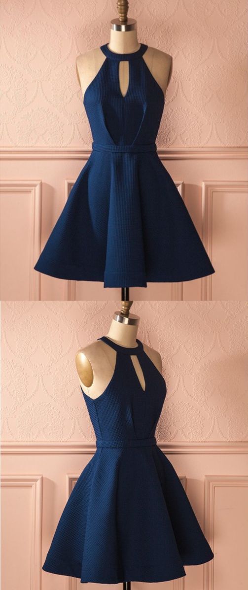 Keyhole Dark Blue Dresses, Short Homecoming Dresses, Cocktail Dresses CD331