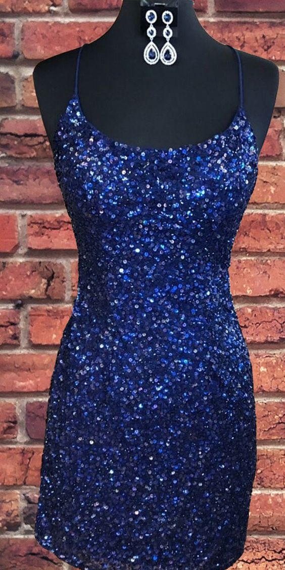 Sparkly Sequin Royal Blue Sheath Homecoming Dress CD3353