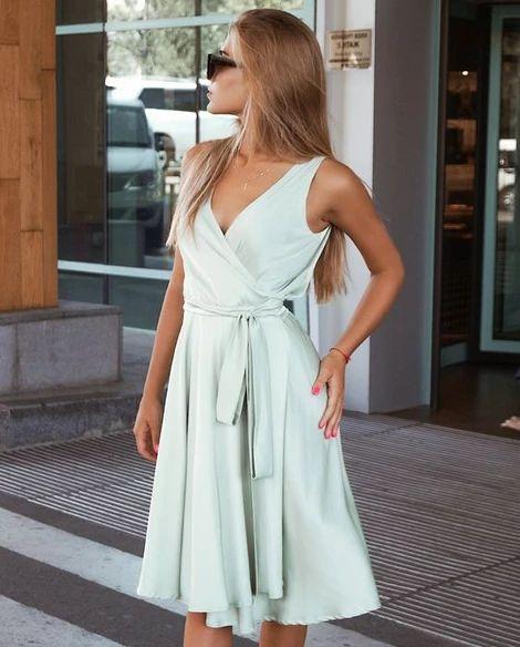 Mint Sleeveless Knee Length Wrap Homecoming Dress CD3373