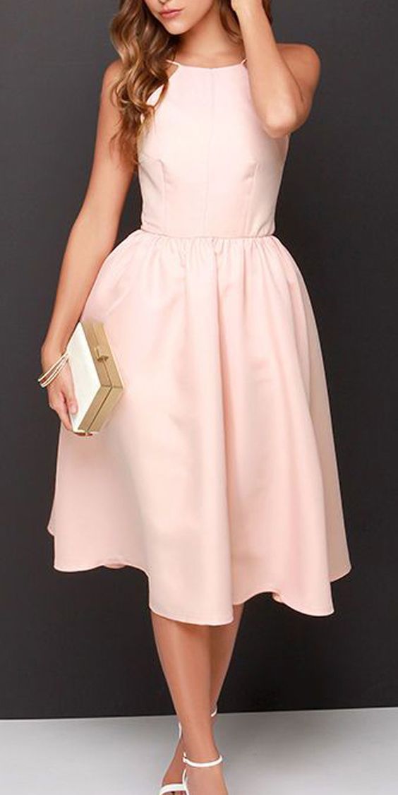 Simple A-line Pink Backless Tea Length Homecoming Dresses Party Dress CD4099