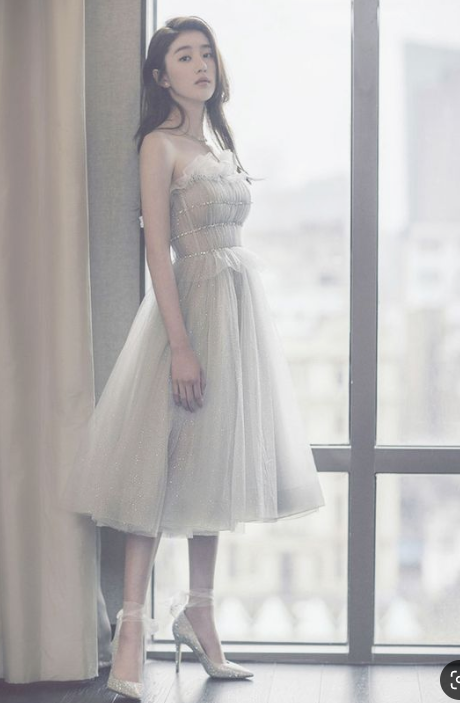 gray tulle strapless short dress, homecoming dress, bridesmaid dress CD4370