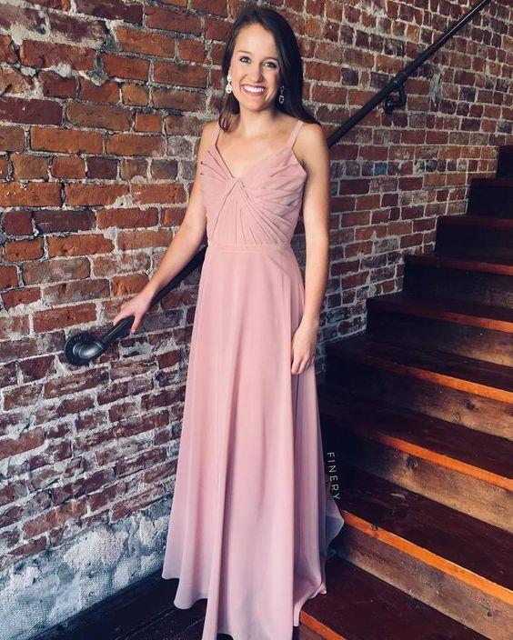 Simple Blush Pink Chiffon Long Bridesmaid prom dress CD4394