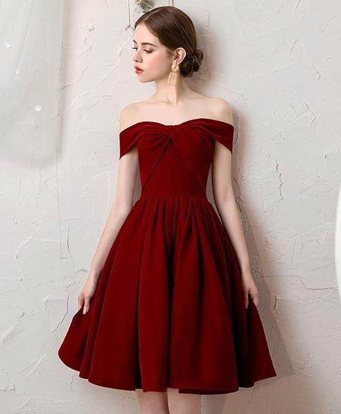 Simple burgundy short homecoming dress burgundy bridesmaid dress CD4485