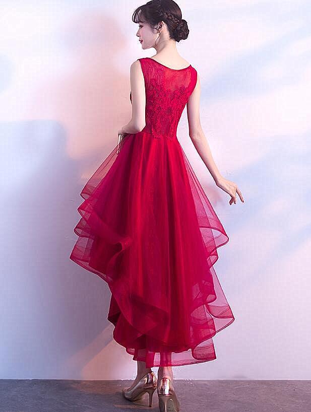 Beautiful Red Tulle High Low Party Dress, Red Homecoming Dress CD4562