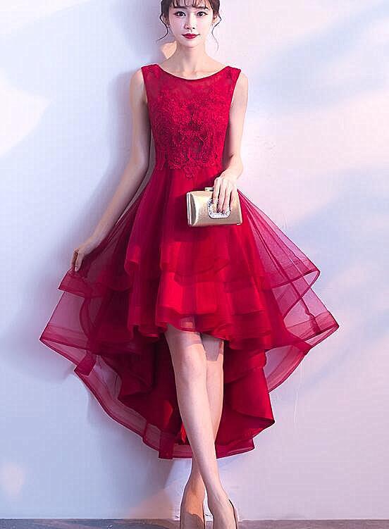 Beautiful Red Tulle High Low Party Dress, Red Homecoming Dress CD4562