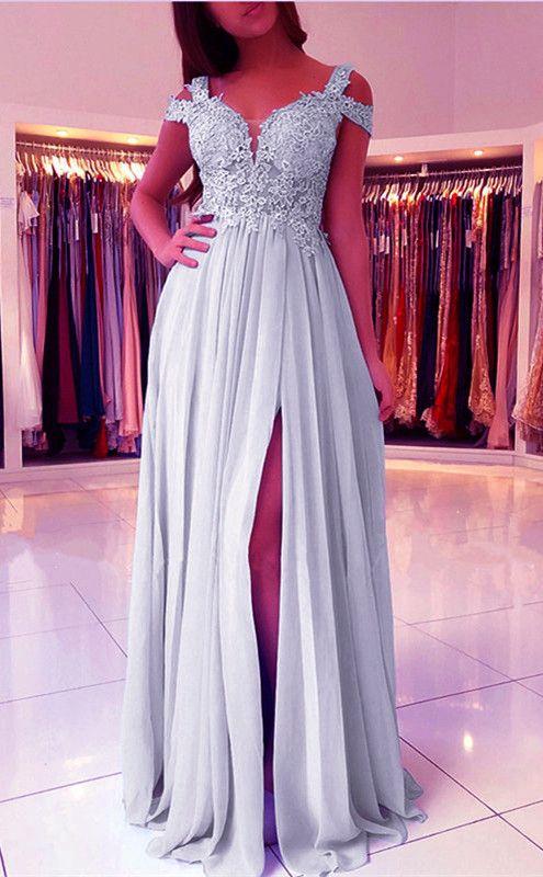 silver bridesmaid dresses, wedding party dress, chiffon bridesmaid dress, long formal prom dress CD4677