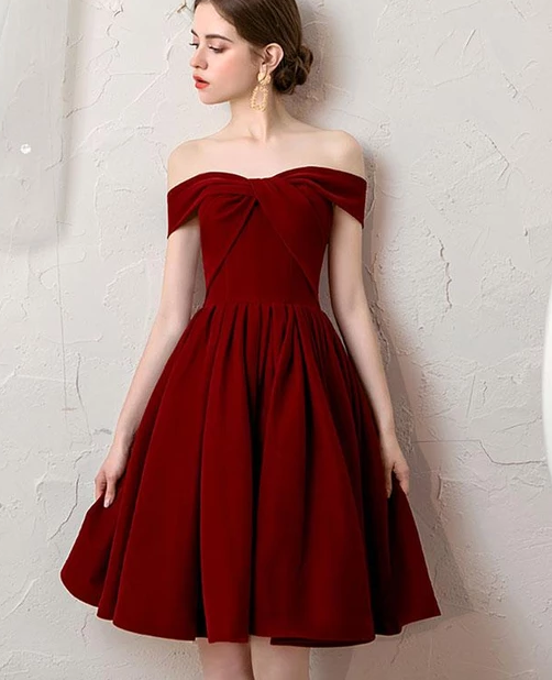 SIMPLE BURGUNDY TULLE SHORT HOMECOMING DRESS BURGUNDY BRIDESMAID DRESS CD4869