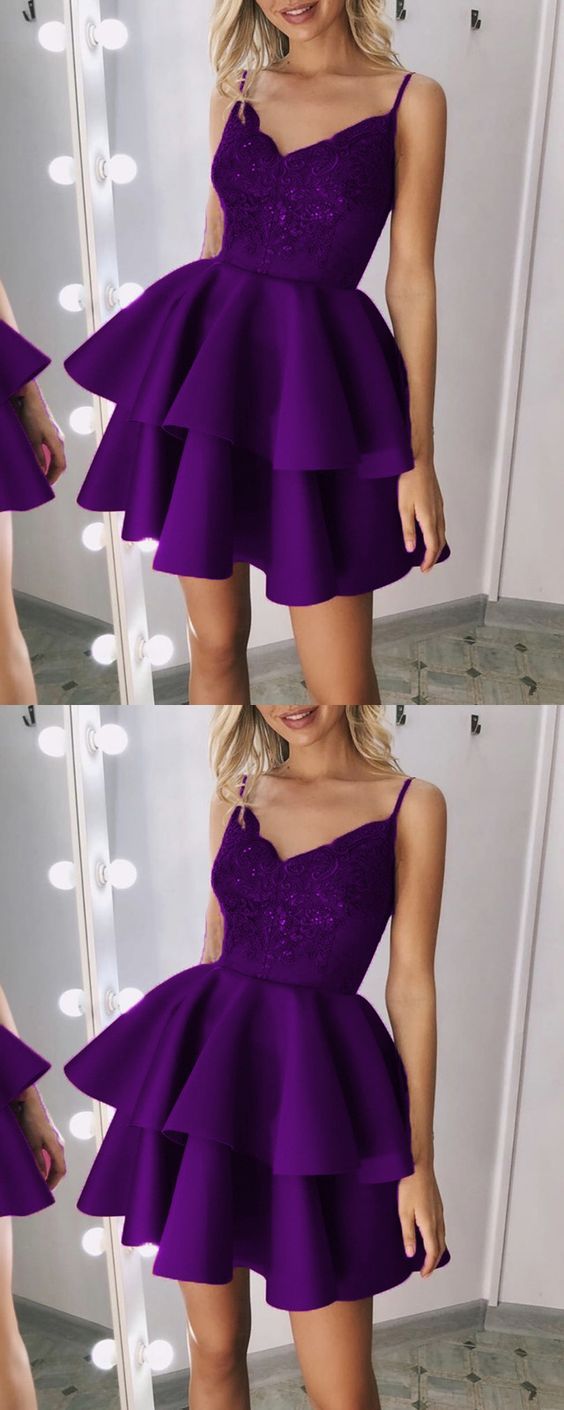 short purple v neck homecoming dresses for back to school dress CD5202