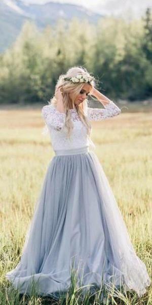 Lace Tulle 3/4 Sleeves A Line Formal Long Bridesmaid prom Dresses for Weddings CD6486