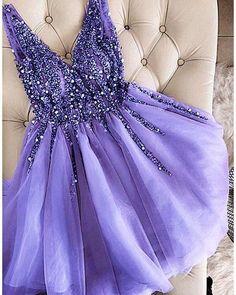 Gray V-Neck Beaded Tulle Homecoming Dress CD6682