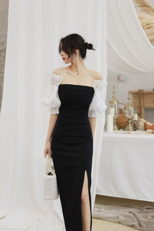 Off-Shoulder Puff-Sleeve Sheath prom Dress CD7722