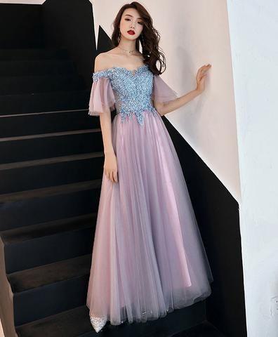 Pink Tulle Lace Long Prom Dress, Pink Tulle Lace Bridesmaid Dress CD9667