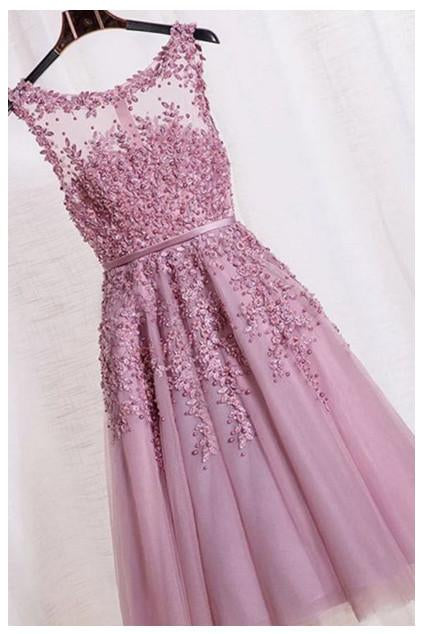 Elegant Appliques Prom Dress,Formal Short Homecoming Dress,Sleeveless Tulle Prom Gown,N173