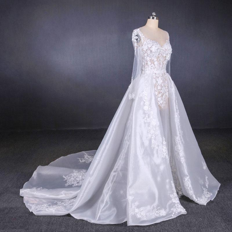 Gorgeous Long Sleeves Sweetheart Wedding Dress, Whit Bridal Dresses with Applique N2291