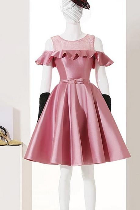 Dusty Rose Homecoming Dresses 2017,Short Prom Dresses,Satin Cocktail Dress With Belt,Graduation Dress,Party Dress,Short Homecoming Dress,N151