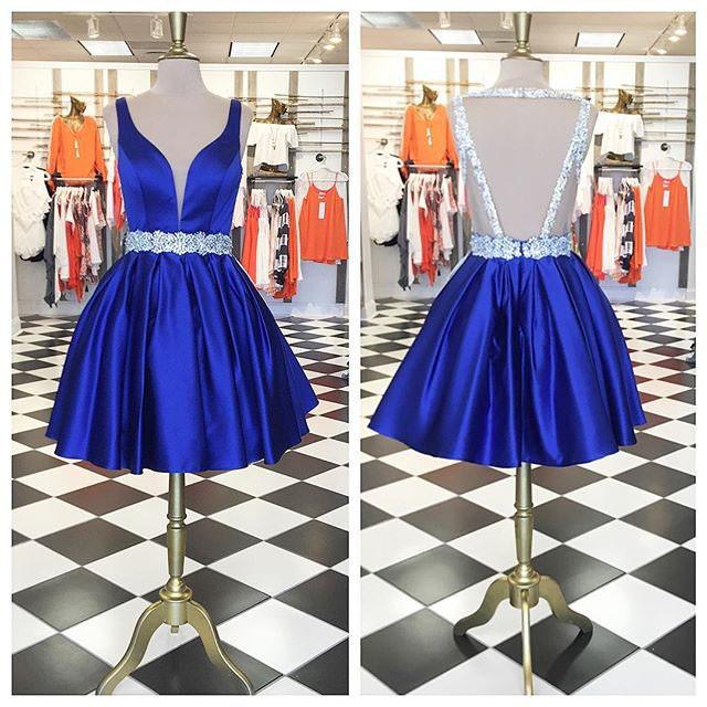 Cute Short Prom Dress Homecoming Dress,Royal Blue Beading Sleeveless Homecoming Dress,N176