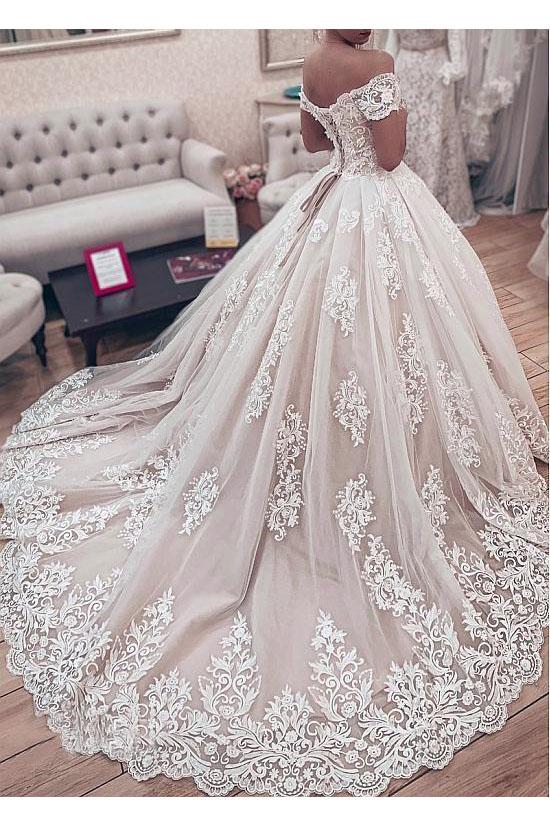 Ball Gown Off the Shoulder Wedding Dress with Lace Appliques, Gorgeous Bridal Dress N1812