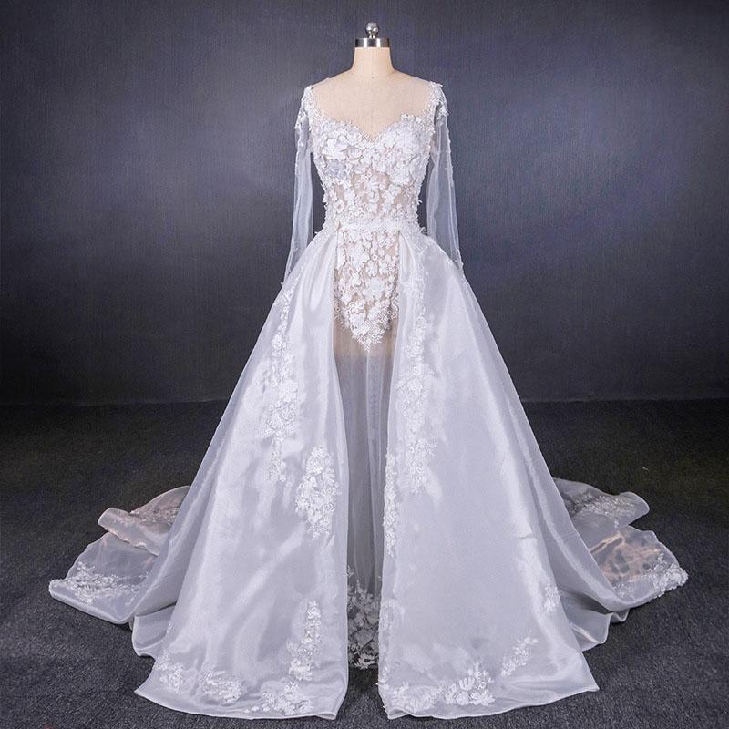 Gorgeous Long Sleeves Sweetheart Wedding Dress, Whit Bridal Dresses with Applique N2291