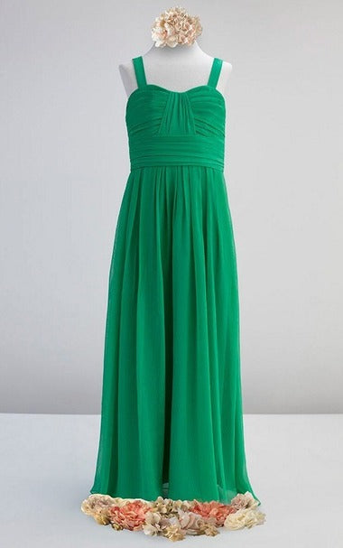 Young Bridesmaid Dresses / Gowns A Line Sweetheart Chiffon With Ruffle Green