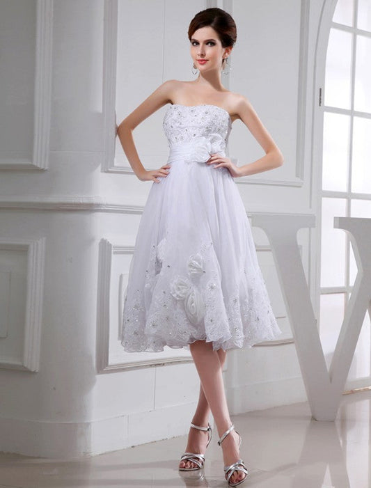 A-Line/Princess Beading Sleeveless Short Organza Taffeta Applique Wedding Dresses CICIP0006956