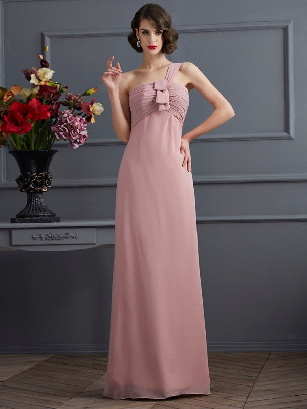 Sheath/Column One-Shoulder Sleeveless Pleats Long Chiffon Bridesmaid Dresses CICIP0005791